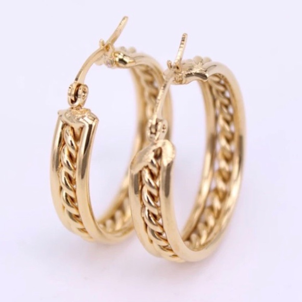 NEW 18K YELLOW GOLD HOOP EARRINGS - Picture 4 of 6